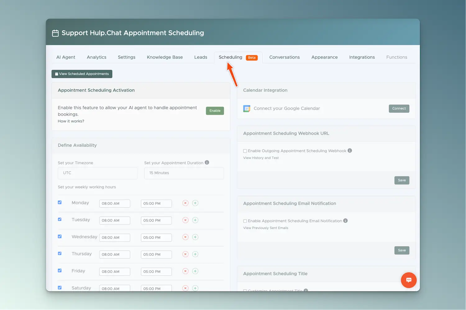 Afspraken dashboard hulp.chat