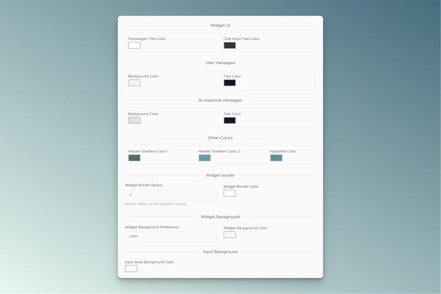 Kies kleuren voor ai chat widget