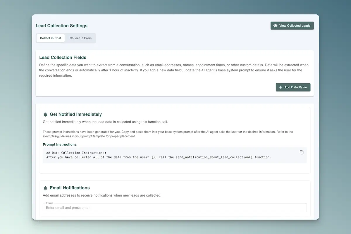 lead collection for chatbot