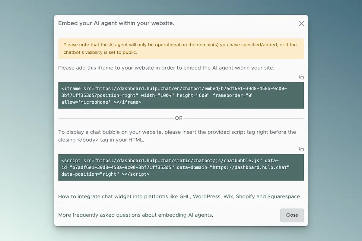 embed chatbot op je website code